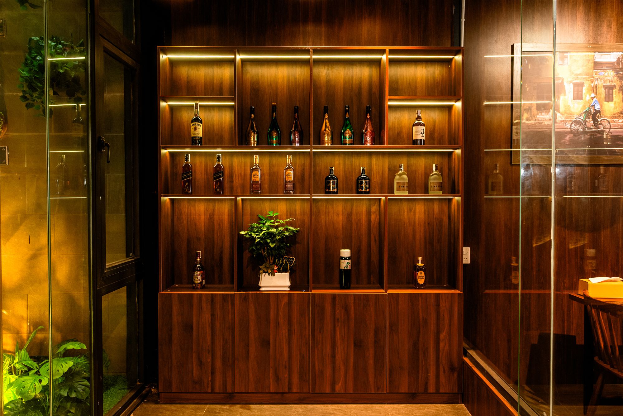Curated spirits and wine display at GOD-RESTAURANT