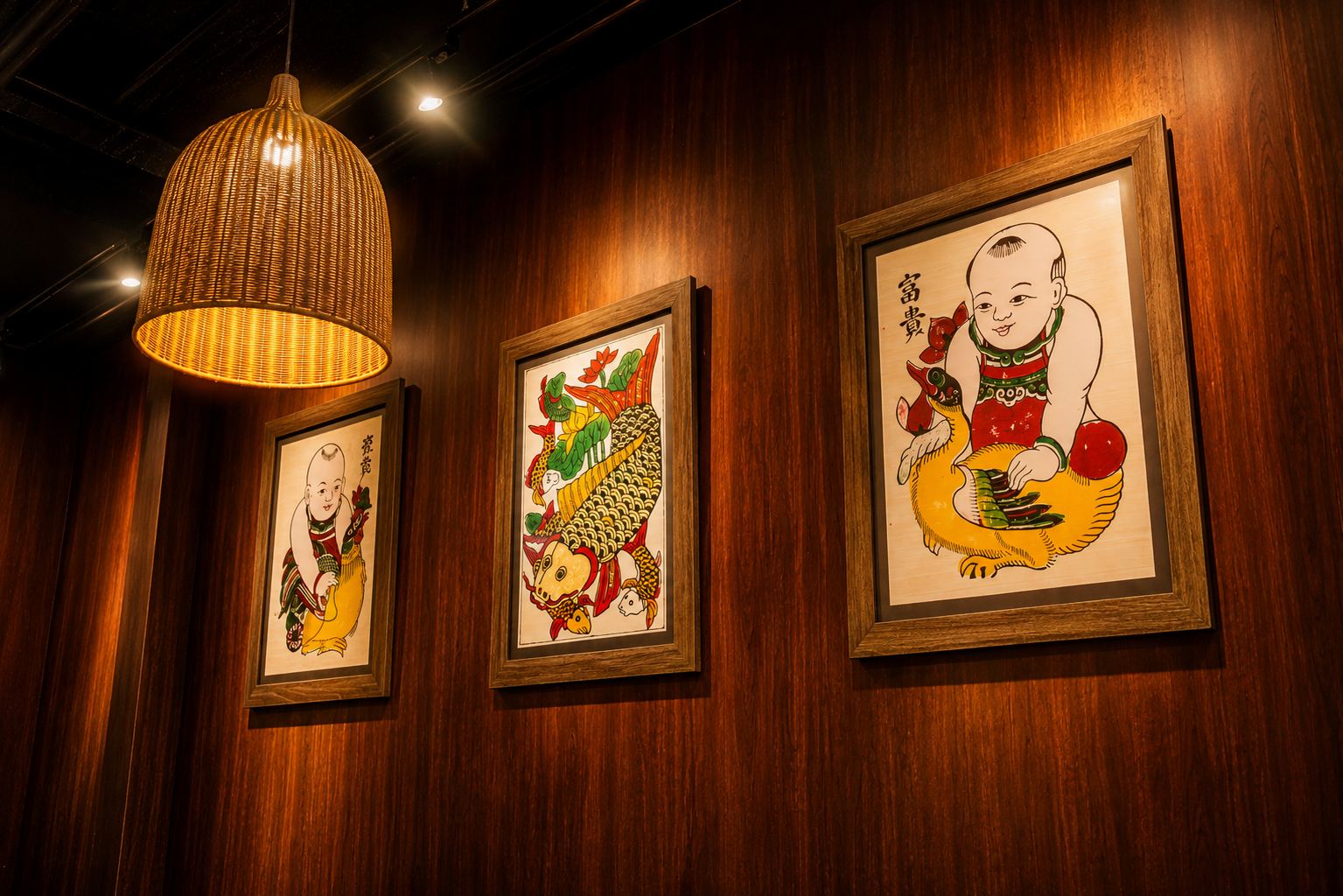 Hand-painted Dong Ho folk art wall detail
